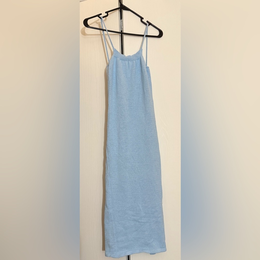 Light Blue Knit Summer Dress with Lace Up Back